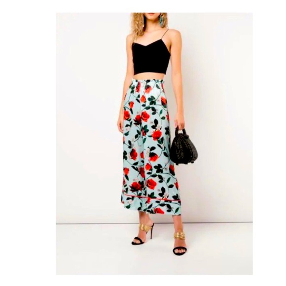 Alice + Olivia Elba Rose Print Pants in Blue XS